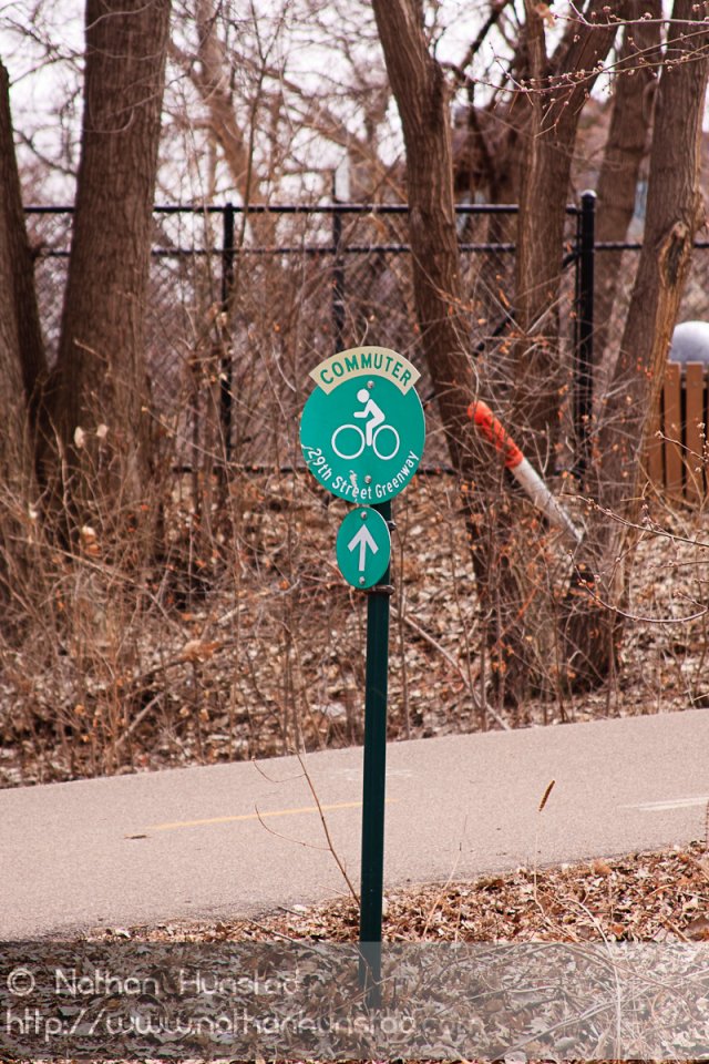 A sign for the 29th Street Greenway Commuter Bike Route.